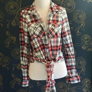 Large Passport Button Down Red White & Blue Flannel